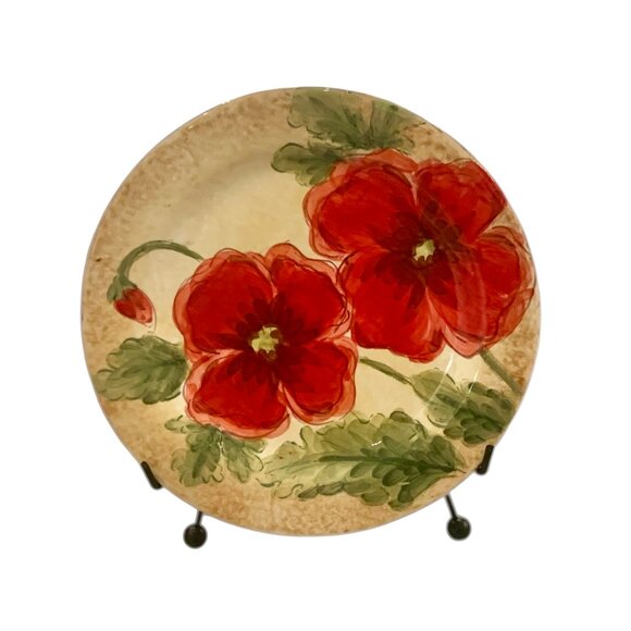 Maxcera "Poppies" Floral Round Hand Painted 8” Plates Set of 4 Décor/Dinnerware - Picture 1 of 12